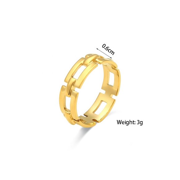 Rectangular Geometric Chain 18K Gold Plated Stainless Steel Ring - Picture 12 of 12